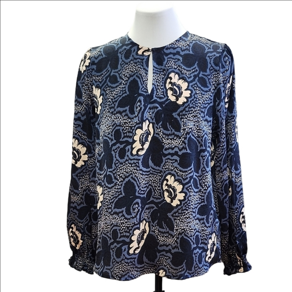 TED BAKER Blue floral long sleeve loose fit blouse